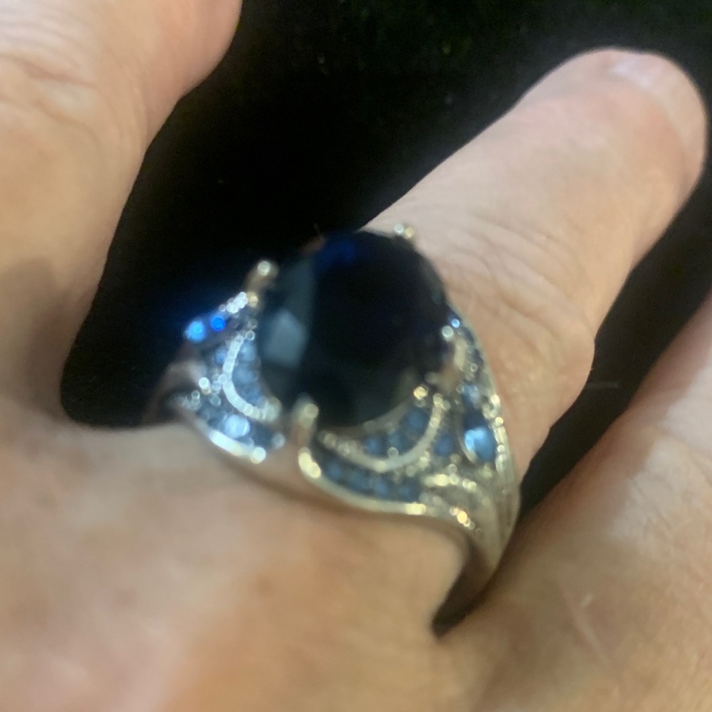 Silver-tone Blue Stone Statement Ring
